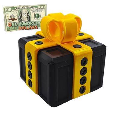 Imagem de Caixa de presente irritante com parafusos, quebra-cabeça impresso em 3D, caixa de presente grande surpresa para dinheiro, presente de mordaça de Natal, aniversário, feriado (preto dourado)