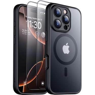 Imagem de SPIDERCASE Capa magnética para iPhone 16 Pro Max, fosca translúcida com 2 peças de protetor de tela de vidro temperado [proteção completa atualizada da câmera] Capa fina antiarranhões para celular