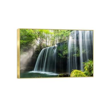 Imagem de Impressão em tela de paisagem de arte de parede com moldura dourada - Cachoeira floresta lago - quadros de pintura de decoração para quarto 50 x 75 cm 20 x 30 pol