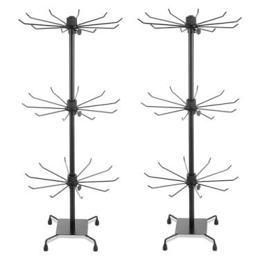 Imagem de Oungy 2 peças de suporte giratório de exibição de 3 camadas com ganchos, suporte de exibição de joias para colar, brincos, chaveiros, eventos de fornecedores