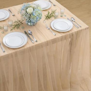 Imagem de Horaldaily Toalha de mesa retangular de gaze pêssego 152 × 300 cm, toalha de mesa de queijo de gaze, capa de queijo rústica boho para festa de casamento, chá de bebê, decoração de casa