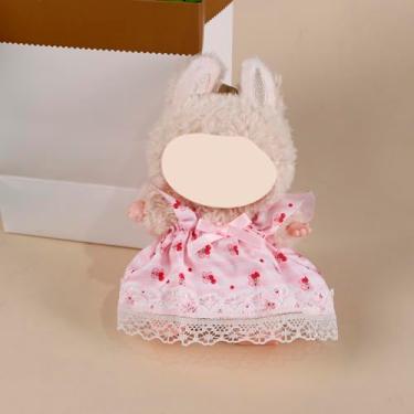 Imagem de Compatível com Labubu (sem boneca) – Vestido de renda com estampa de cereja rosa com laço, roupa para bonecas de pelúcia de 15 cm/17 cm (cereja rosa)