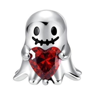 Imagem de Pingente De Halloween Em Prata Esterlina 925 Com Caveira E Teia De Ara