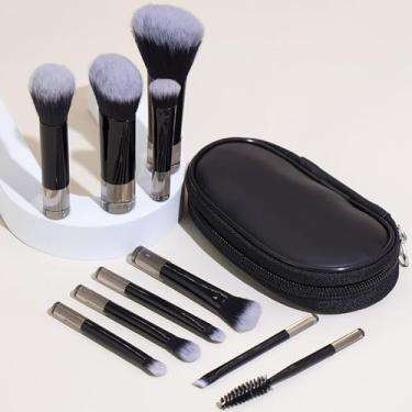 Imagem de Conjunto de Pincéis Maquiagem Portátil 10Pcs Kit Completo Cosméticos com Estojo para Base Blush Sombra Olhos Tamanho Leve Viagem Cerdas Sintéticas Premium Design Denso Aplicação Suave Precisa e Sem Ra