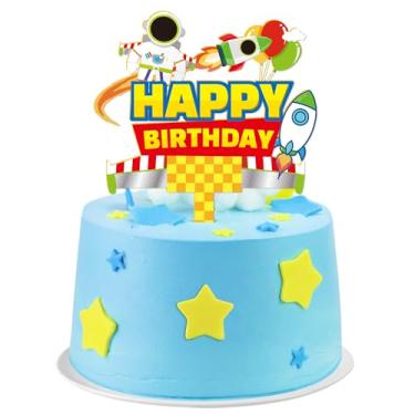 Imagem de Cartoon Story Themed Birthday Cake Toppers, Blue Sky White Clouds Little Rocket Party Decorations, Suitable For Toy Themed Party Supplies