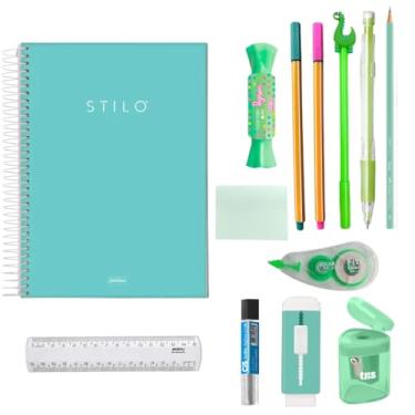 Imagem de Kit Material Escolar Feminino Completo Tons Pastel, Volta Às Aulas Premium, Para Ensino Fundamental e Médio (Verde)
