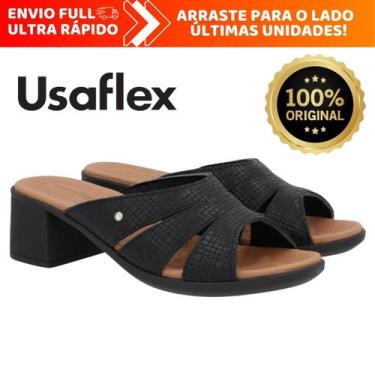 Imagem de Tamanco Feminino Usaflex Ortopédico Massageador Casual Preto 100% em C