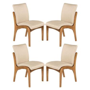 Imagem de Kit 4 Cadeiras de Jantar em Madeira Lisboa Estofada Linho Bege M58 RMI
