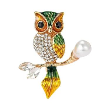 Imagem de Broche Feminino Moderno De Coruja Dupla Com Strass, Emblema De Pássaro