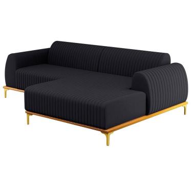 Imagem de Sofá 265cm 4 Lugares Com Chaise Direito Pés Gold Molino D-465 Linho Chumbo - Domi