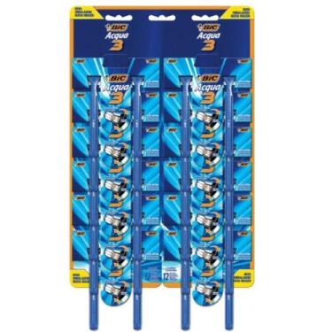 Imagem de Barbeador Descartável BIC 3 Acqua Azul - 3 Lâminas, 12 Blister com 2 U
