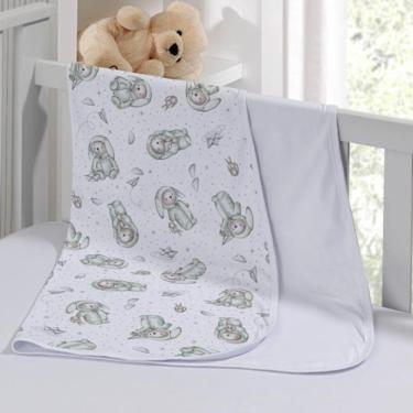 Imagem de Cueiro Duplo Tecebem Baby Yan Malha 100% Algodão Estampado Kinder 80cm X 90cm Branco