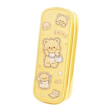 Imagem de Estojo para lápis Cute Butter Bear de Couro de Dupla Camada 22x8x6cm -