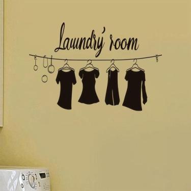 Imagem de Adesivo de parede: roupas de lavanderia penduradas em PVC - yiweisai