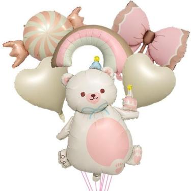 Imagem de Conjunto de balões Bear Foil, 6 peças em cor pastel e doce para festa 