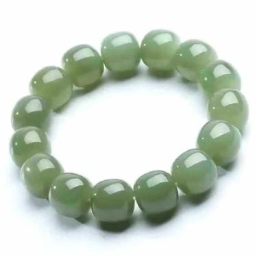 Imagem de Pulseira de nefrite natural, jade, 16 mm, miçangas redondas, pato, ver