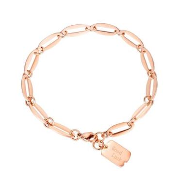 Imagem de Pulseira: etiqueta geométrica para mulheres, aço inoxidável, ouro rosa