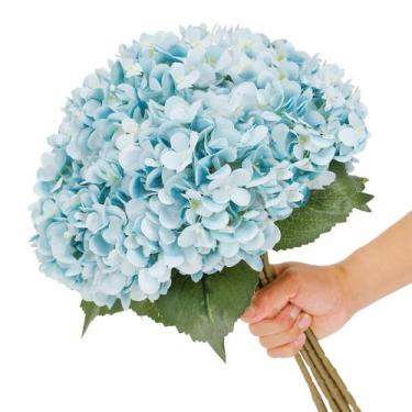 Imagem de Buquês de hortênsias de flores artificiais Tifuly Blue x5 47cm