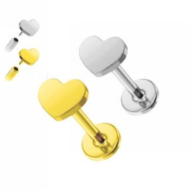 Imagem de Piercing Coração Haste Fina Sem Rosca Titânio G23 Ouro PVD Cor:Dourado