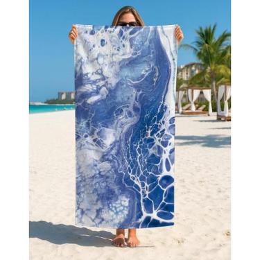 Imagem de Toalha Algodão Aquarela Mar Estampa Marmorizada Para Praia Banho e Ver
