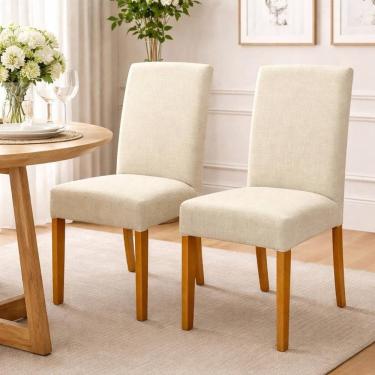 Imagem de Kit 2 Cadeiras De Jantar Estofadas Madeira Maciça Multimóveis Cr15017 Madeirado-Bege