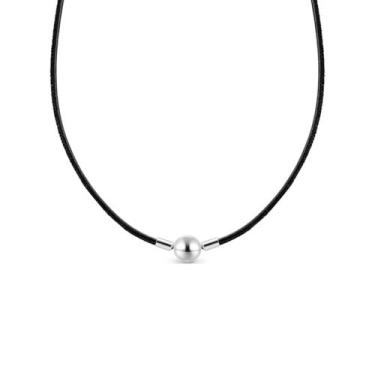 Imagem de Colar de Couro Trançado Preto com Fecho Banho Prata - Pulseiras e Berl