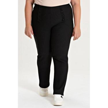 Imagem de Calça Feminina Plus Size Malha Turim Cós Reto Detalhe Botão - Serena-Feminino