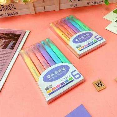 Imagem de Kit 6 Canetas Marca Texto Pastel Brush  Tons Suaves para Bullet Journa