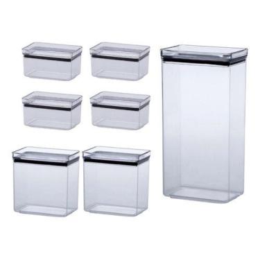 Imagem de Kit 7 Potes Mantimentos Alimento Hermético Quadrado Acrílico - Paramou