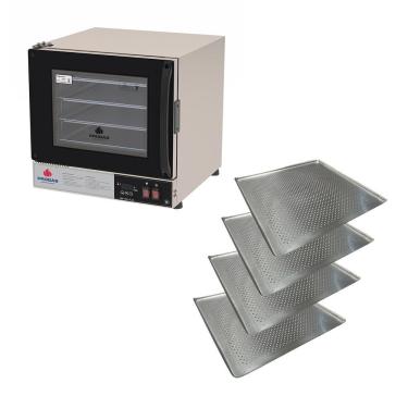 Imagem de Kit Forno Turbo de Convecção Progás a Gás PRP-004 Plus Aço Inox com 4 Assadeiras Preto 110V