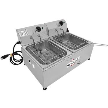 Imagem de Fritadeira Elétrica com Óleo 2 Cubas Spolu SPL571 6L 3000W Inox Termostato Ajustável Luz Piloto 220V