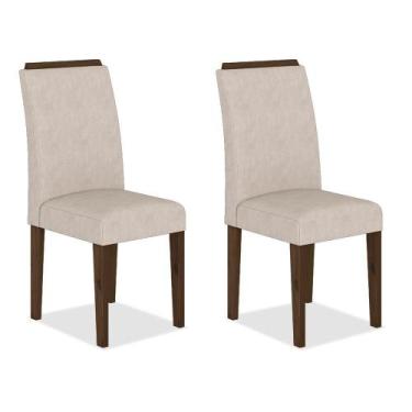 Imagem de Kit 2 Cadeiras Estofadas Suede Macio Modernas Londres Imbuia/bege M.a 