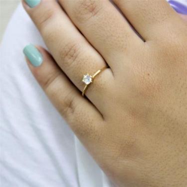 Imagem de Anel Solitário Semijoia Banho De Ouro 18k Zircônia 4 Mm Aro:16 - Kumba