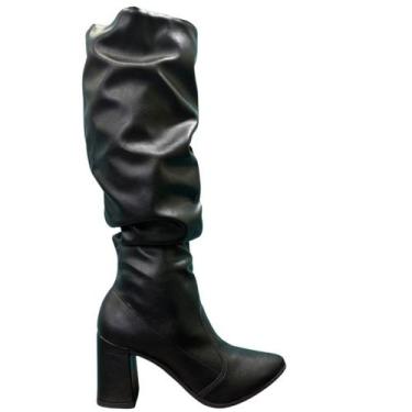 Imagem de Bota Feminina Via Uno Preta Cano Longo Fashion Salto Bloco Alto, 36, P
