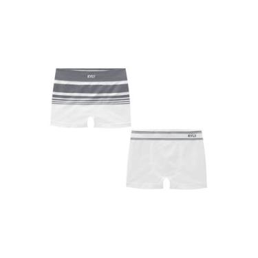 Imagem de Kit 2 Cueca Menino Boxer Sem Costura Cor Ùnica Poliamida Kyly, Branco 