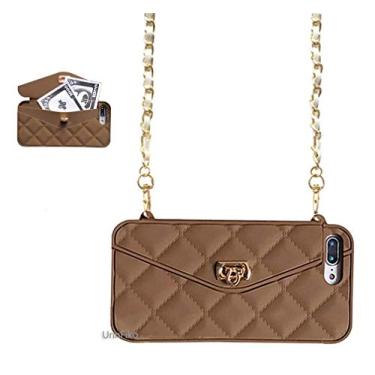 Imagem de UnnFiko Capa tipo carteira compatível com iPhone, design de bolsa leve e luxuosa, bolsa flip para cartão, capa de silicone macio com alça de mão e alça de ombro longa, Marrom, iPhone 12 mini