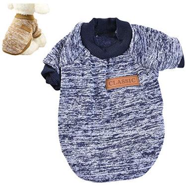 Imagem de Yajun Suéter quente de inverno para cães filhotes e gatos, roupas clássicas macias para cães pequenos, PP-G, casaco quente macio espesso, azul-marinho, GG
