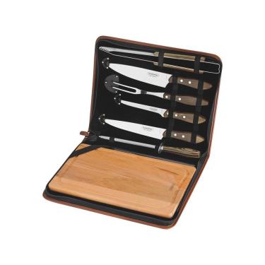 Imagem de Kit Churrasco 8 Pcs Polywood Castanho Sortidos Com Laminas De Aco Inox E Cabos De Madeira Tramontina