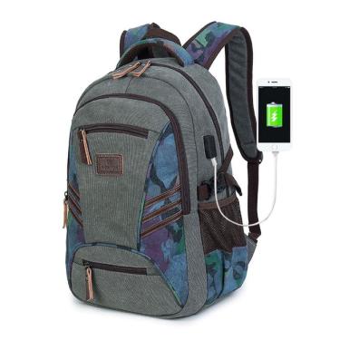 Imagem de Mochila Masculina de Lona Com Entrada USB Para Notebook
