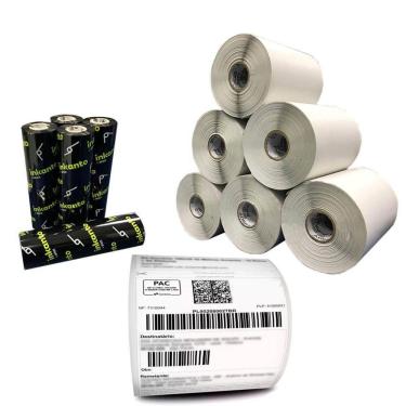 Imagem de Kit 10 Rolos Etiqueta 10X15Cm Serrilha + 5 Ribbons Cera