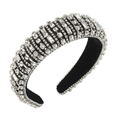 Imagem de Tiara acolchoada de veludo de cristal com strass e strass feita à mão – faixa de cabelo de veludo com pedras de strass barroco para mulheres, diamante com bijuteria de veludo para