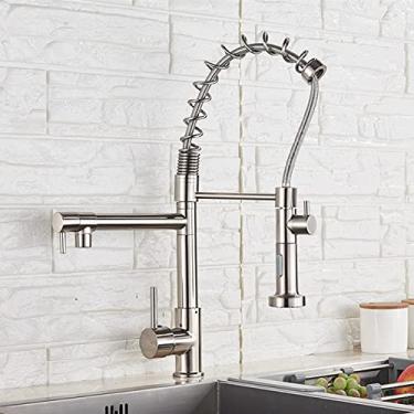 Imagem de Torneira de cozinha de primavera puxe pulverizador lateral bico duplo alça única torneira misturadora torneira 360 rotação torneiras de cozinha, cromo XINPENTOU, China
