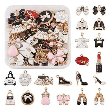 Imagem de Beadthoven 40 peças de pingentes de maquiagem femininos mistos esmaltados e modernos, perfume, batom, salto alto, sapatos, laços, bolsa, berloque, contas para colar, pulseira, brincos, acessórios para fabricação de joias