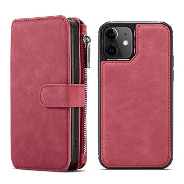 Imagem de Capa de telefone de carteira de couro flip para iPhone 5 5S 6 6S 7 8 Plus SE 2020 13 12 Mini 11 Pro XS Max XR X Zíper Bolsa para cartão, vermelho, para iPhone 12