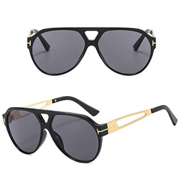 Imagem de Óculos de sol masculinos clássicos de metal T designer gradiente grandes óculos de sol vintage masculino motorista, preto preto, tamanho único