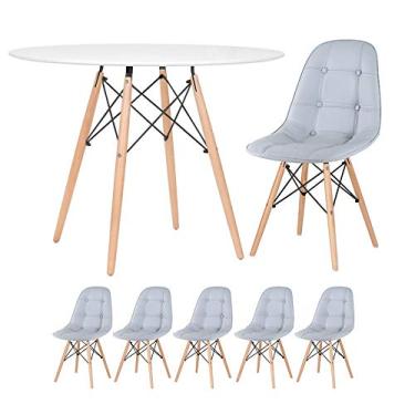 Imagem de Loft7, KIT - Mesa Eames 100 cm branco + 5 cadeiras Eames Botonê Cinza claro