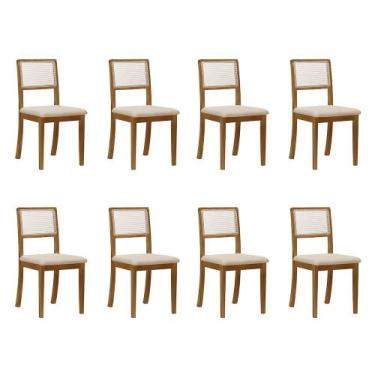 Imagem de Kit 8 Cadeiras De Jantar Palha Estofadas Veludo Bege Encosto Tela Sext
