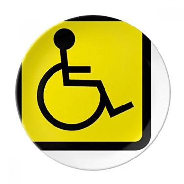 Imagem de Símbolo de aviso amarelo preto para pessoas com deficiência placa quadrada decorativa de porcelana salver louça de jantar