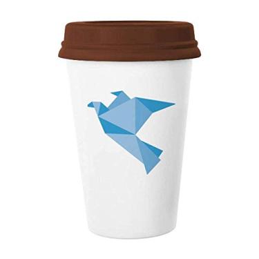 Imagem de Caneca de cerâmica Origami abstrata com estampa de pombo azul café bebendo vidro cerâmica copo tampa