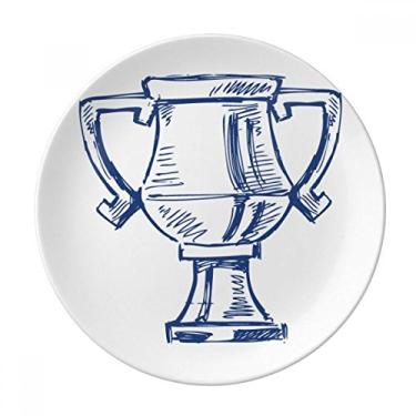 Imagem de Prato de jantar decorativo de porcelana salver prato azul troféu campeonato de futebol